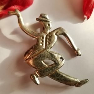 Vintage brooch dancing man pin gold tone metal jazz dance